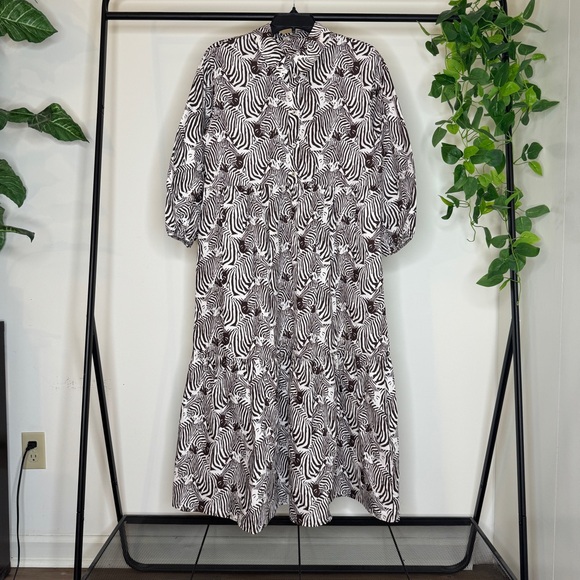 Maeve by Anthropologie Bettina Tiered Midi Shirt Dress Zebra Print Motif Medium - Picture 2 of 12